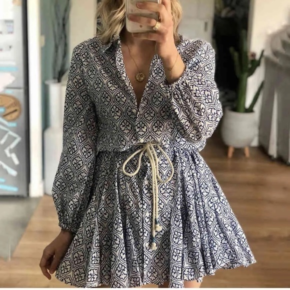 Zara Dresses & Skirts - Zara Girly Medallion Print Ruffled Mini Shirt Dress size Medium